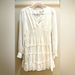 Altard State Tier Ruffles Swiss Dot White Fairy Mini Dress Size M